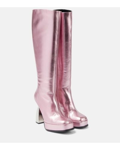 NODALETO Angel Metallic Leather Knee-high Boots - Pink
