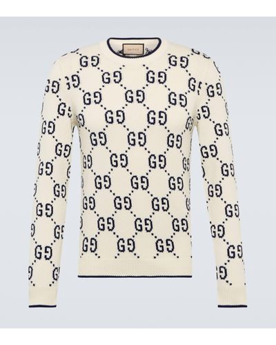 Gucci Monogram-pattern Ribbed-trim Cotton Jumper - White