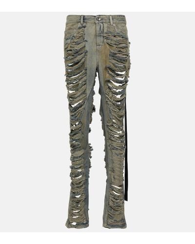 Rick Owens Drkshdw Distressed Low-rise Jeans - Green