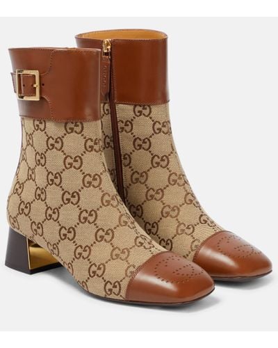Gucci GG Canvas & Leather Bootie - Brown