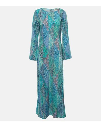 RIXO London Alondra Patchwork Silk Maxi Dress - Blue