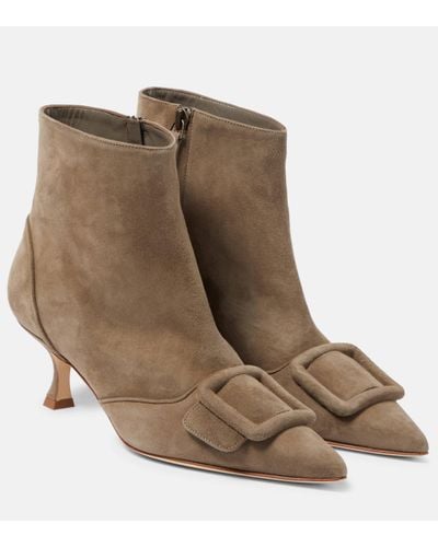 Manolo Blahnik Bottines Baylow en daim a ornements - Marron