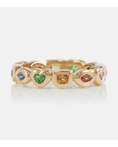 Robinson Pelham Eye Love You Mini 18kt Gold Ring With Sapphires And Tsavorites - Natural