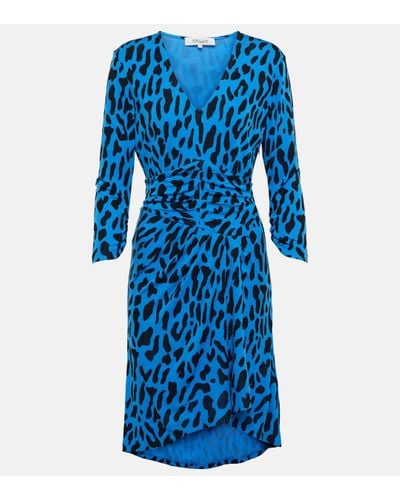 Diane von Furstenberg Robe David a motif leopard - Bleu