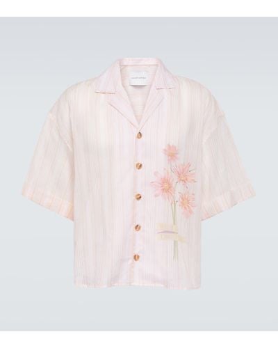King & Tuckfield Floral Oversized Cotton Bowling Shirt - Pink