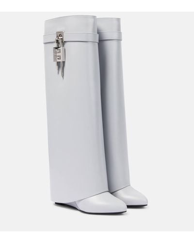 Givenchy Shark Lock Leather Knee-high Boots - Grey