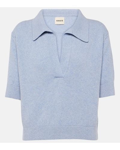 Khaite Shrunken Jo Cashmere-blend Polo Sweater - Blue