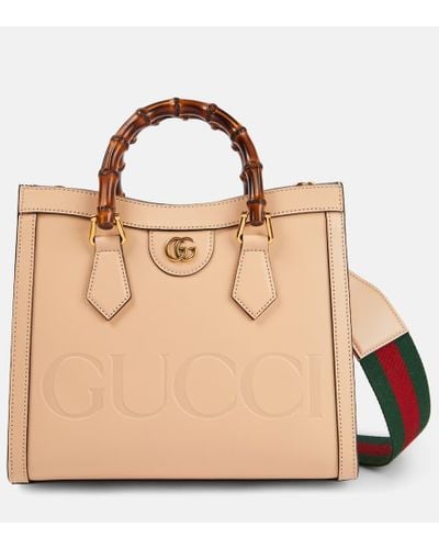 Gucci Logo Leather Tote Bag - Natural