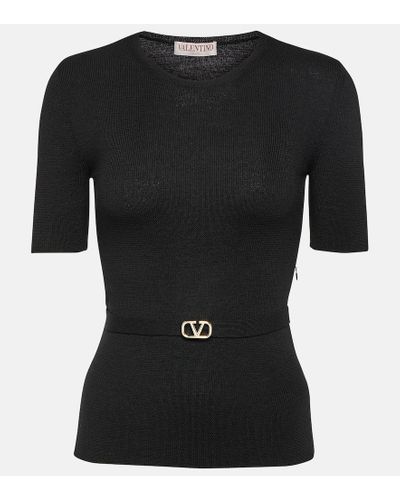 Valentino Belted Virgin Wool Sweater - Black