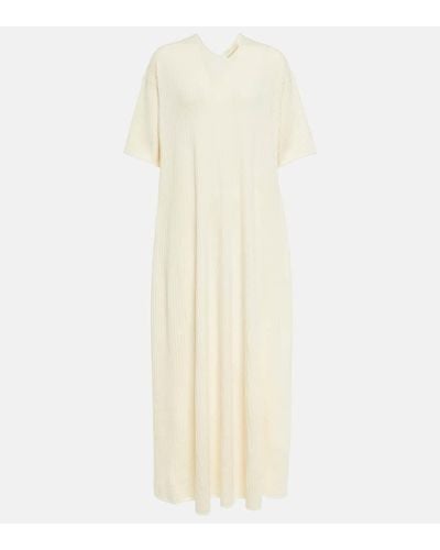 Loro Piana Ribbed-knit Cashmere And Silk Midi Dress - White