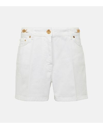 Versace Shorts Barocco di jeans - Bianco