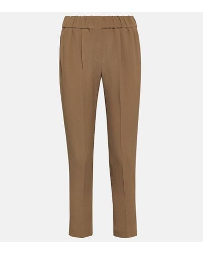 Brunello Cucinelli Pantalones ajustados de crepe de tiro bajo - Marrón