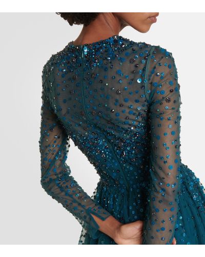 Jenny Packham Constantine Embellished Sequined Tulle Gown - Blue