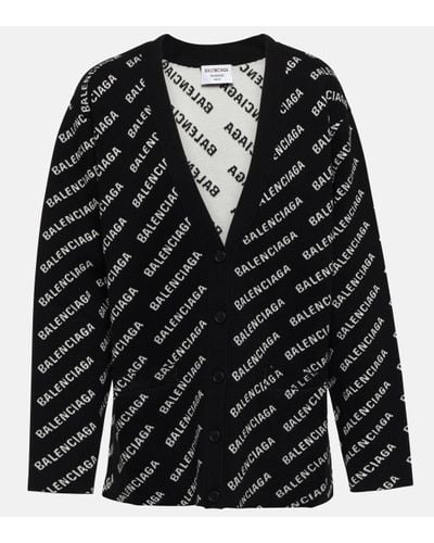 Balenciaga Cardigan en jacquard de coton melange a logo - Noir