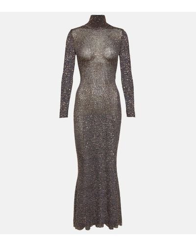 Balenciaga Vestido largo de punto metalizado - Gris