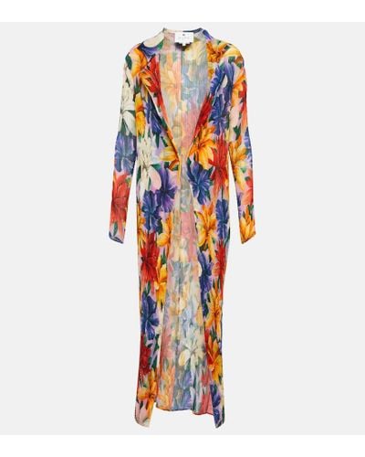 Etro Pleated Floral Coat - Blue