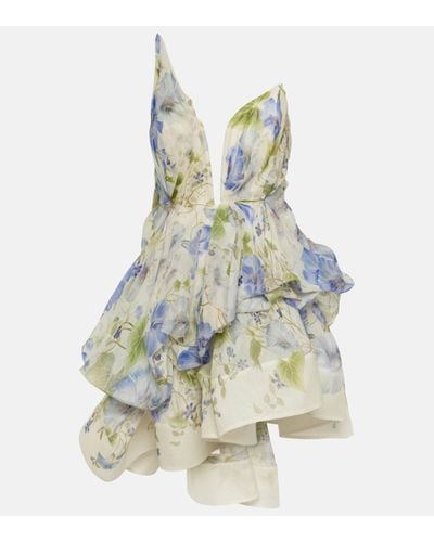 Zimmermann Robe Natura en lin et soie a fleurs - Blanc