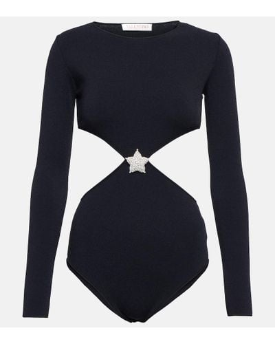 Valentino Embellished Cut-out Bodysuit - Blue