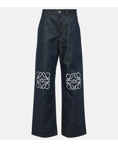 Loewe Jeans anchos de tiro medio con anagrama - Azul