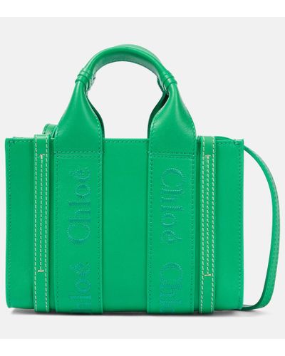 Chloé Tote Woody Mini de piel - Verde