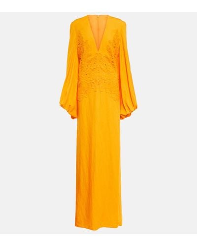 Costarellos Vestido de fiesta con bordado ingles - Amarillo