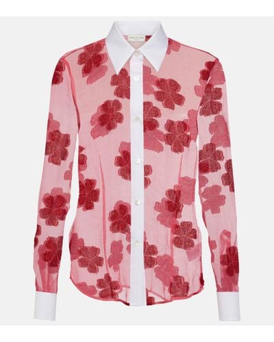 Dries Van Noten Floral Cotton Jacquard Shirt - Red