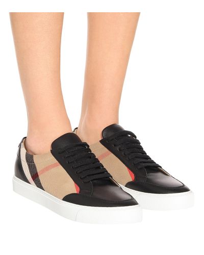 Burberry Salmond Leather And Cotton Sneakers in Black - Lyst