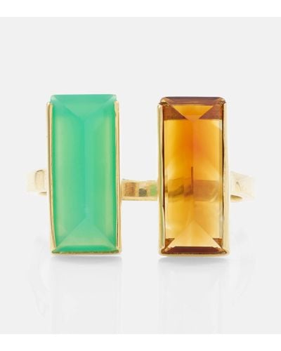 Aliita Bi Maxi 9kt Gold Ring With Chrysoprase And Citrine - Green