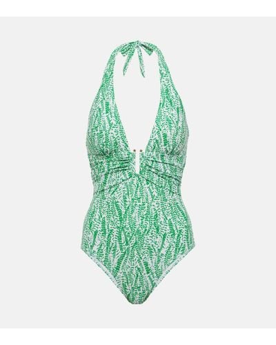 Heidi Klein Belle Mare Printed Halterneck Swimsuit - Green