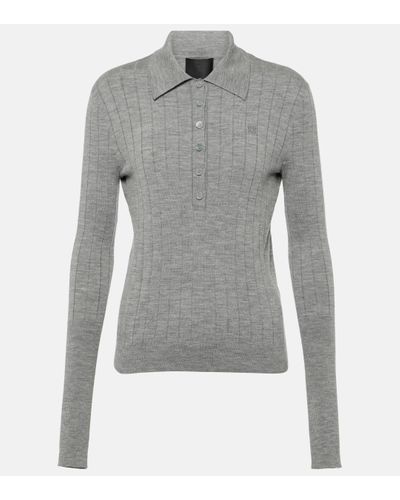 Givenchy Ribbed-knit Wool-blend Polo Jumper - Grey