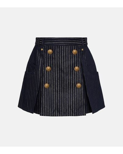 Balmain Striped Denim Miniskirt - Blue