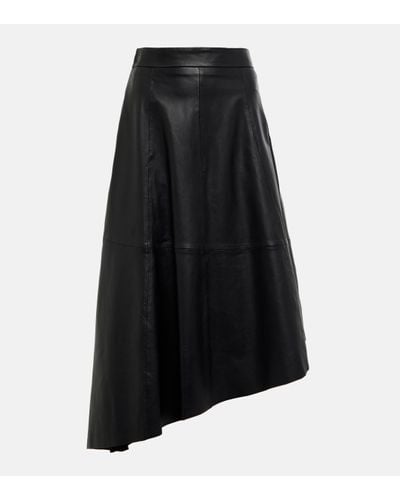Polo Ralph Lauren Asymmetric Leather Midi Skirt - Black