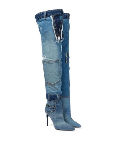 Dolce & Gabbana Cardinale 105 Denim Over-the-knee Boots - Blue