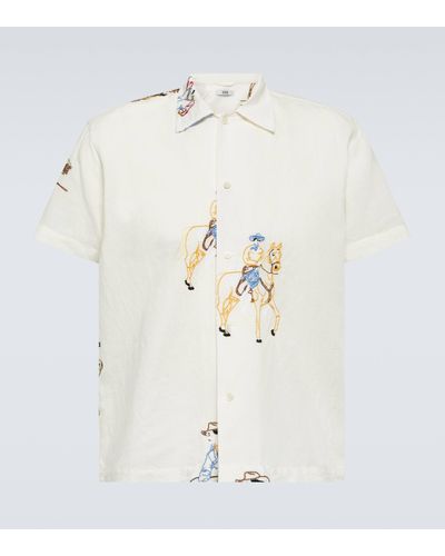 Bode Embroidered Linen And Cotton Shirt - White