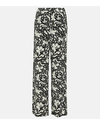 Stella McCartney Pantalon ample imprime en soie - Blanc