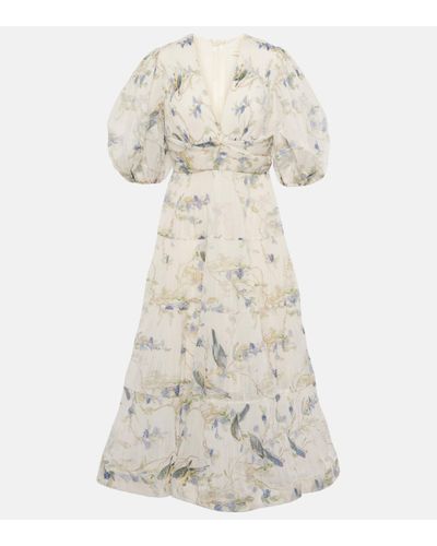Zimmermann Printed Pleated Midi Dress - White