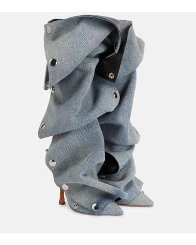 Y. Project Applique Denim Knee-high Boots - Gray