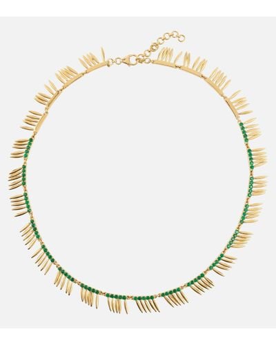 Ileana Makri Grass Sunny 18kt Gold Necklace With Emeralds - Metallic