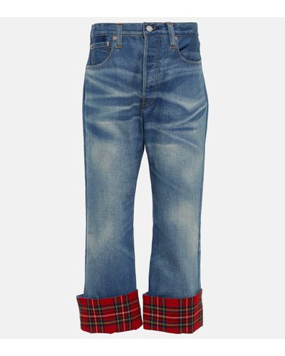 Junya Watanabe Jean a taille mi-haute a carreaux - Bleu