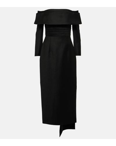 Emilia Wickstead Derika Off-the-shoulder Gathered Wool Midi Dress - Black