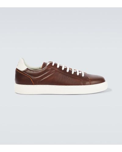 Brunello Cucinelli Contrast-trim Leather Low-top Sneakers - Brown