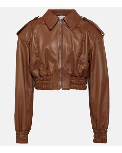 GIUSEPPE DI MORABITO Cropped Leather Bomber Jacket - Brown
