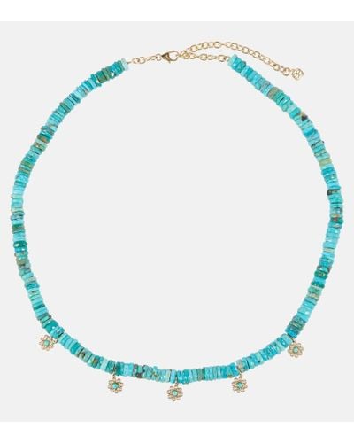 Sydney Evan Daisy 14kt Gold Beaded Necklace With Diamonds - Blue