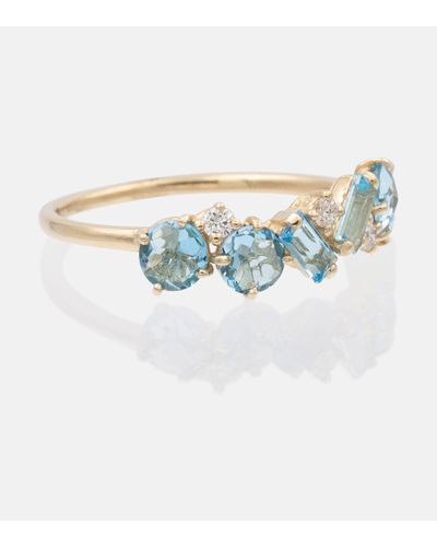 Suzanne Kalan 14ct Yellow Gold Topaz Ring With Diamonds - White