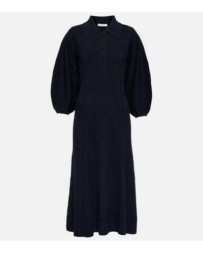 Chloé Ribbed-knit Wool Maxi Dress - Blue