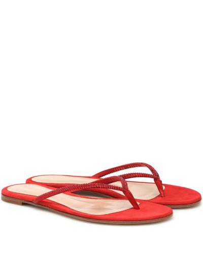 Gianvito Rossi India Suede Thong Sandals - Red