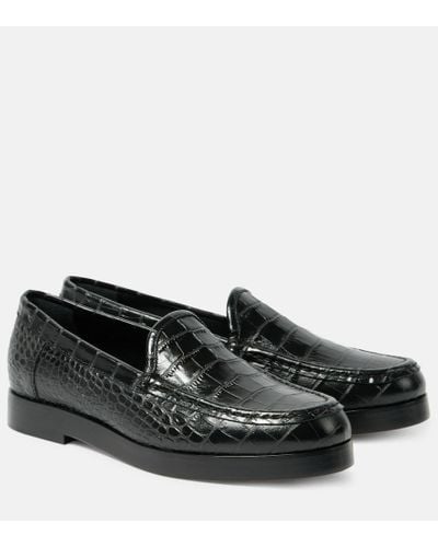 Manolo Blahnik Dinelio Croc-effect Leather Loafers - Black