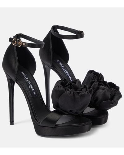 Dolce & Gabbana Sandalias Keira de saten con aplique floral - Negro