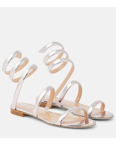 Rene Caovilla Cleo Mirrored Leather Sandals - White