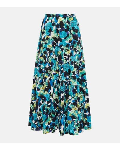 Diane von Furstenberg High-rise Printed Cotton-blend Midi Skirt - Blue